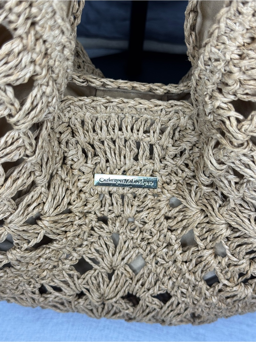Catherine Malandrino Khaki Woven Straw Fall Hobo Shoulder Bag Minimalist - Picture 4 of 9